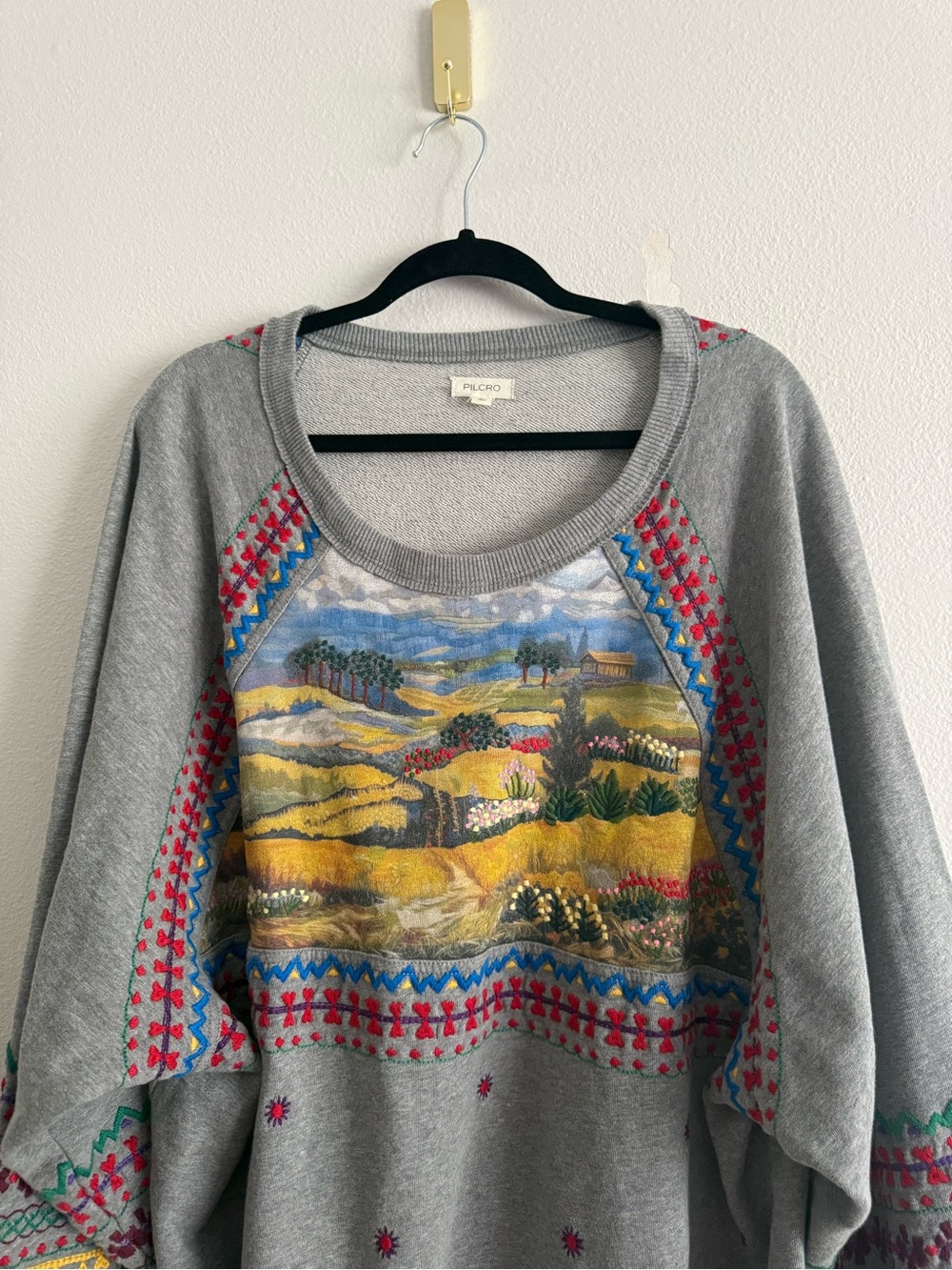 Pilcro Embroidered Pullover sweatshirt Women’s Sz XL scenic prairie graphic - Picture 5 of 9
